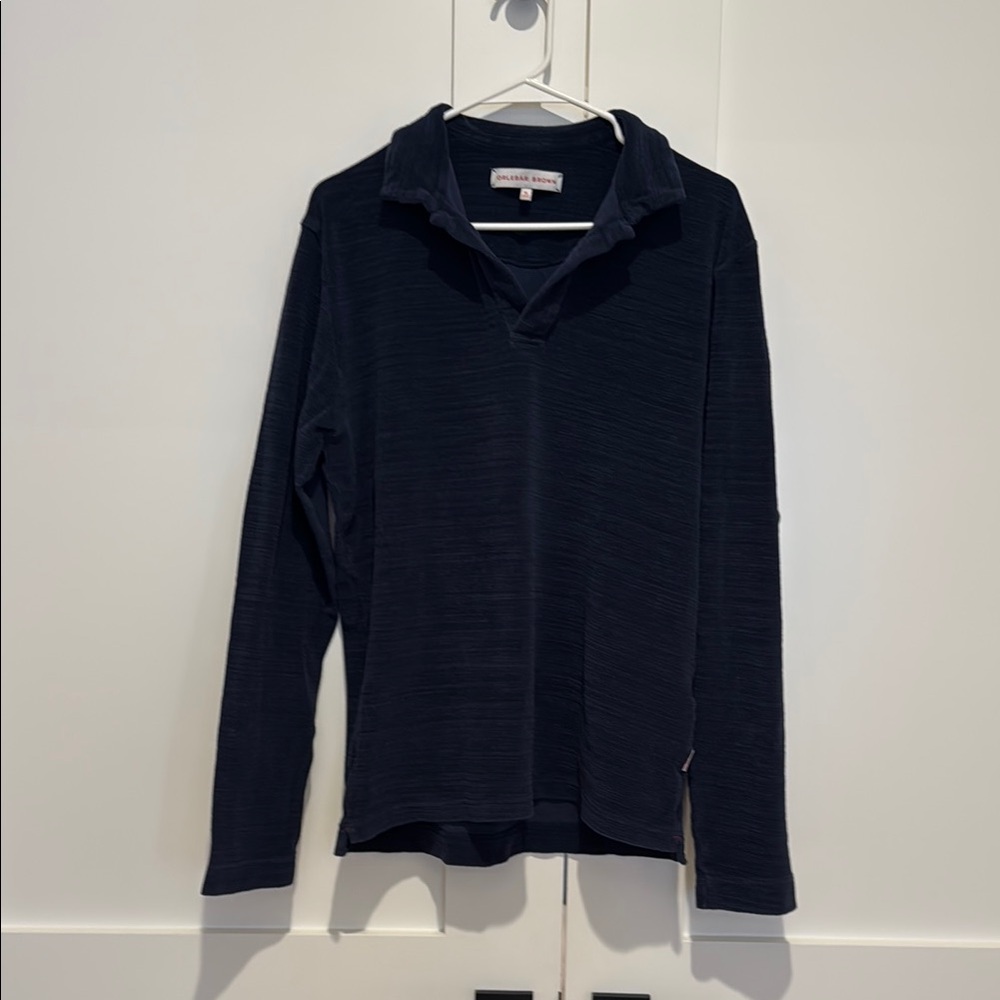 Orlebar Navy Long Sleeve Terry Polo